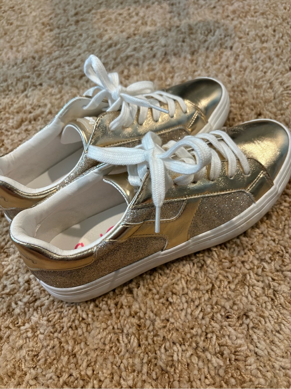 Sugar Metallic Gold Glitter Lace-Up Women's Sneakers - Picture 3 of 4